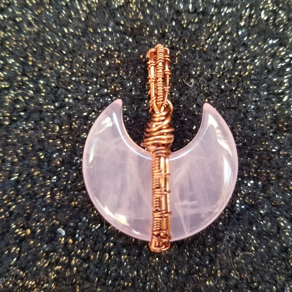 Hand Crafted Jewelry - Rose Quartz moon wire wrapped pendant necklace